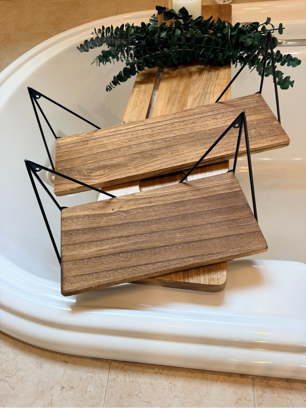 Wood and Black Metal Floating Shelf set of 2 Rustic Wall Decor